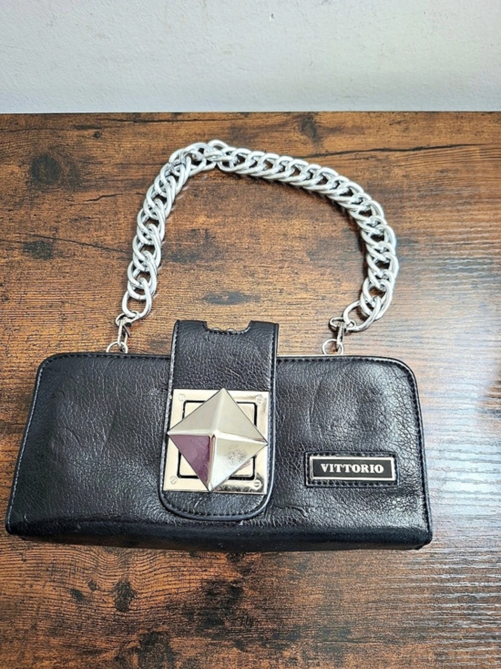 Vittorio Black Chain-Handle Clutch